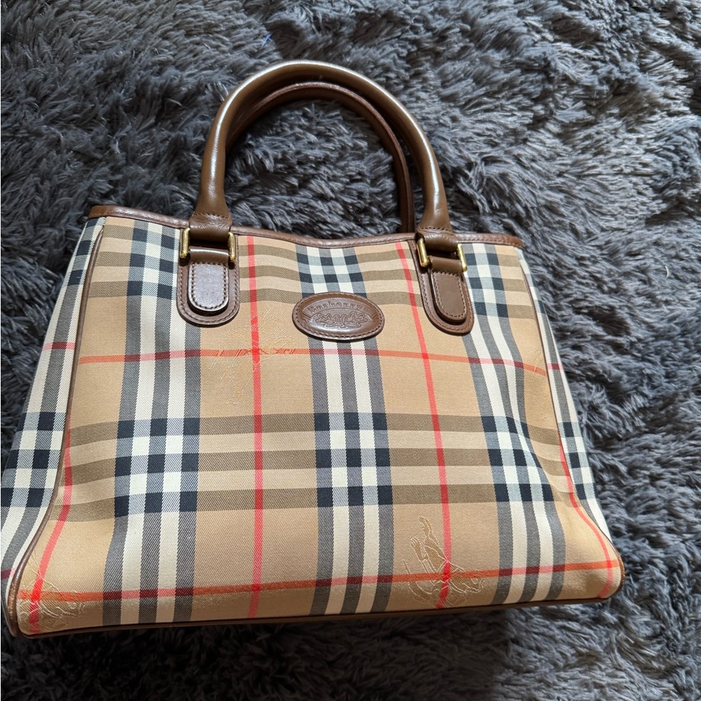 Burberry Checkered Tote Bag - Tan and Brown